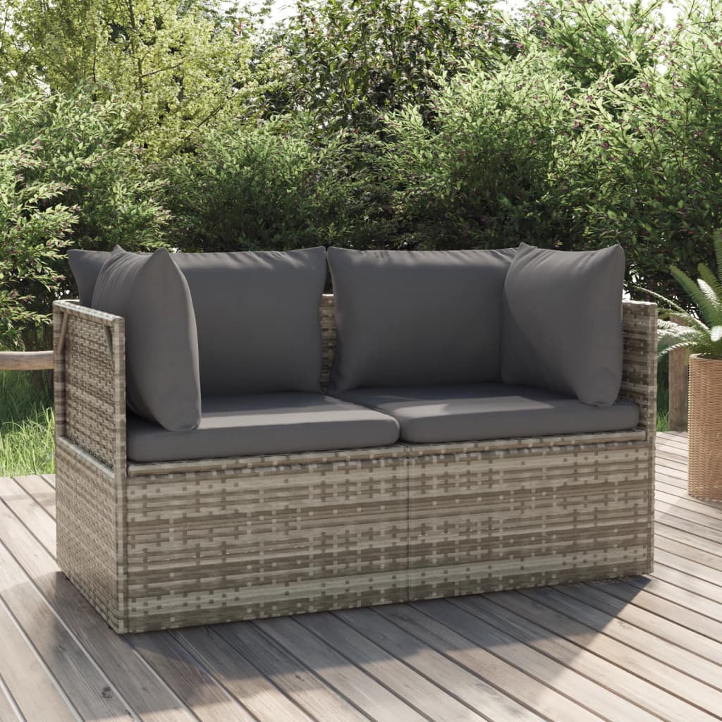 2-personers Havesofa Med Hynde Polyrattan Grå - Hovedbillede