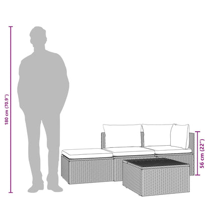Loungesæt Til Haven 4 Dele Med Hynder Polyrattan Grå - Billede 13