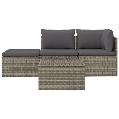Loungesæt Til Haven 4 Dele Med Hynder Polyrattan Grå - Billede 4