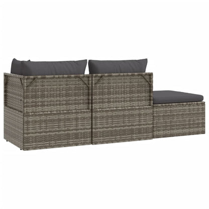 Loungesæt Til Haven 4 Dele Med Hynder Polyrattan Grå - Billede 6