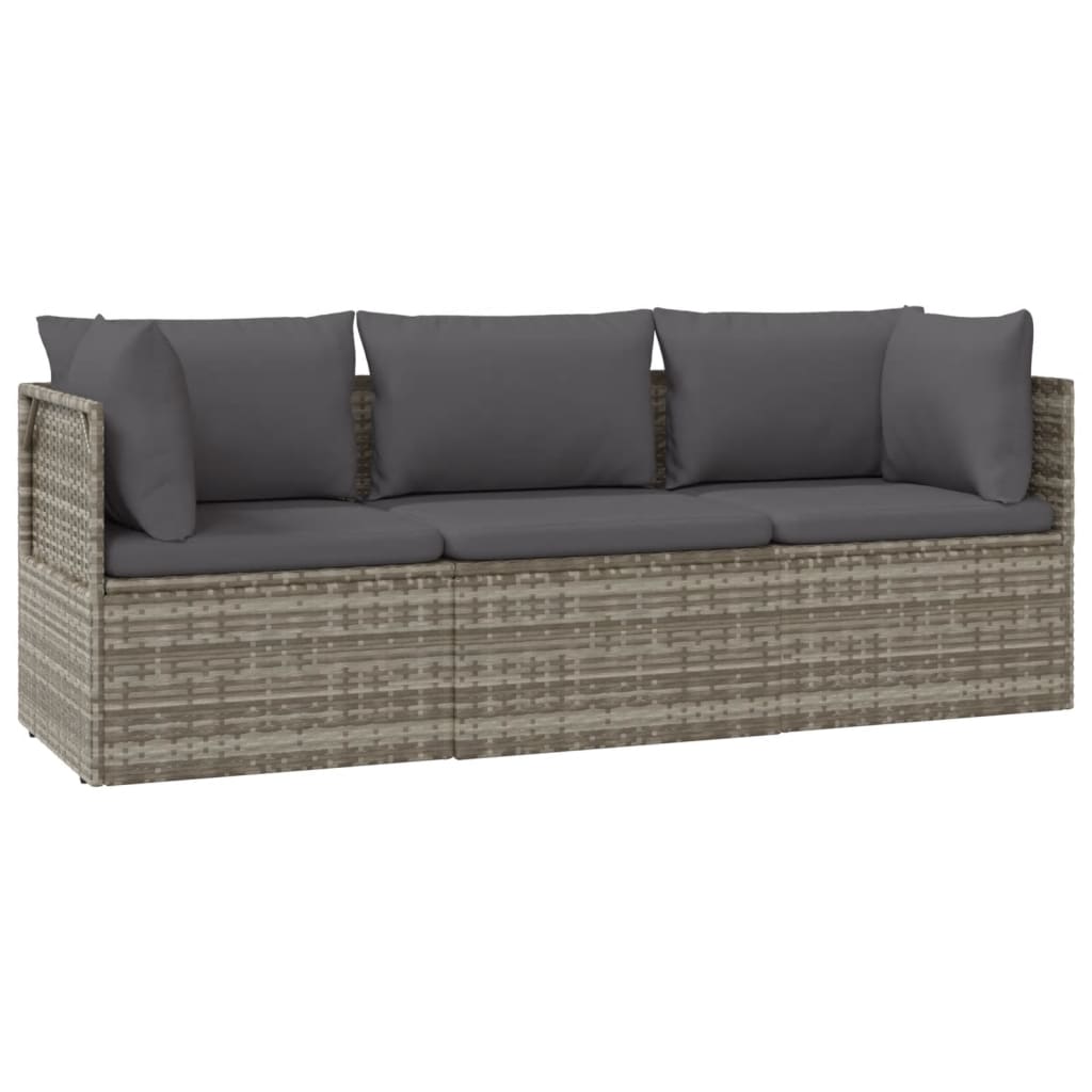 Loungesæt Til Haven 3 Dele Med Hynder Polyrattan Grå - Billede 2