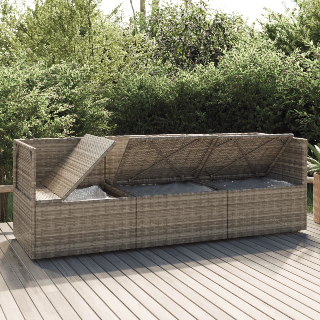Loungesæt Til Haven 3 Dele Med Hynder Polyrattan Grå - Billede 3