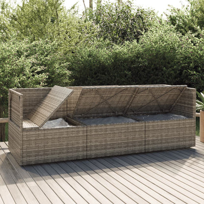 Loungesæt Til Haven 3 Dele Med Hynder Polyrattan Grå - Billede 3