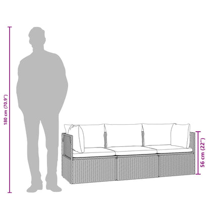 Loungesæt Til Haven 3 Dele Med Hynder Polyrattan Grå - Billede 12