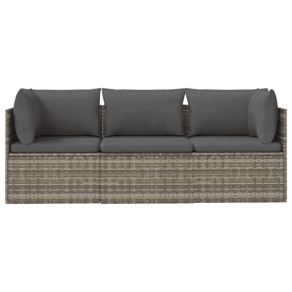 Loungesæt Til Haven 3 Dele Med Hynder Polyrattan Grå - Billede 4