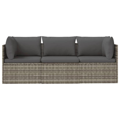 Loungesæt Til Haven 3 Dele Med Hynder Polyrattan Grå - Billede 4