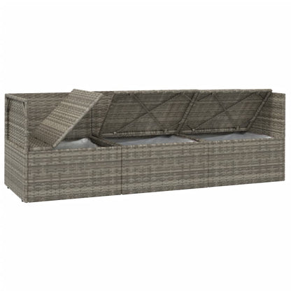 Loungesæt Til Haven 3 Dele Med Hynder Polyrattan Grå - Billede 7