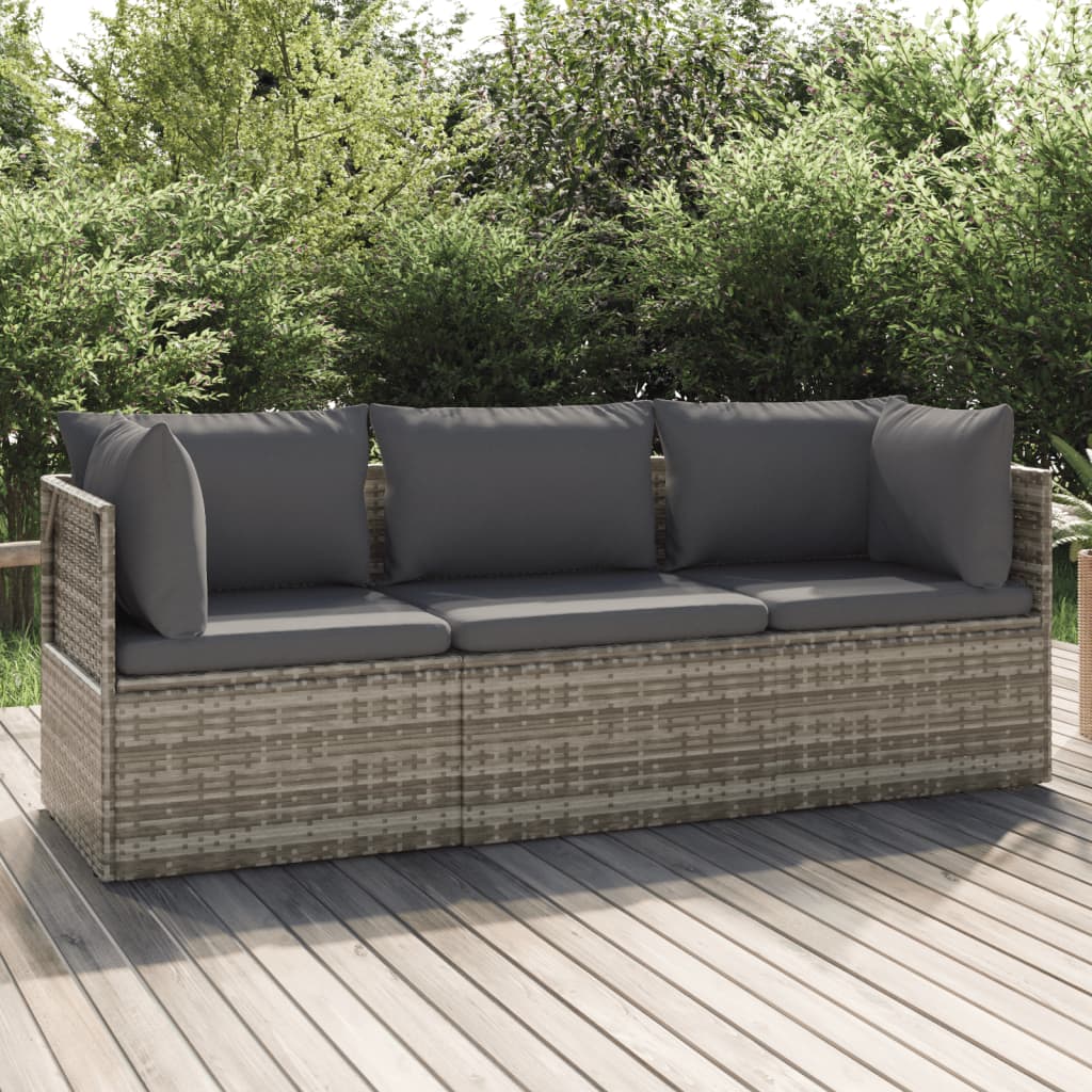 Loungesæt Til Haven 3 Dele Med Hynder Polyrattan Grå - Hovedbillede