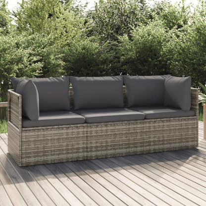 Loungesæt Til Haven 3 Dele Med Hynder Polyrattan Grå - Hovedbillede