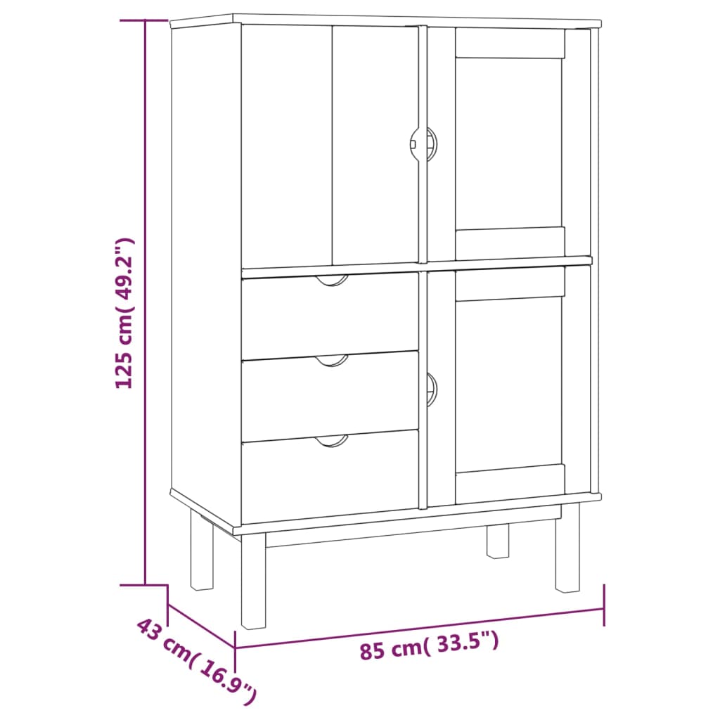 Højskab Otta 85x43x125 Cm Massivt Fyrretræ - Billede 6