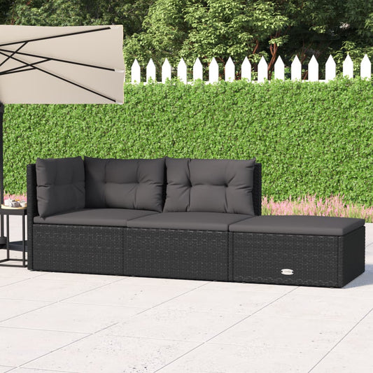 Loungesæt Til Haven 3 Dele Med Hynder Polyrattan