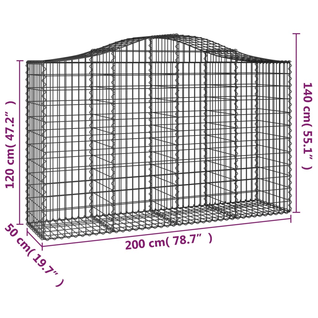 Buet Gabionkurv 200x50x120/140 Cm Galvaniseret Jern - Billede 5