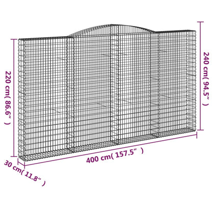 Buet Gabionkurv 400x30x220/240 Cm Galvaniseret Jern - Billede 5