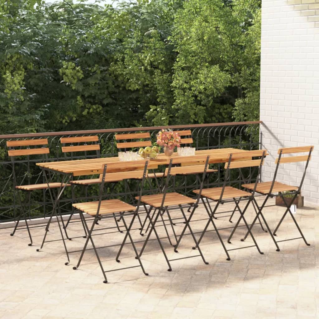 Foldbare Bistrostole 8 Stk. Massivt Teaktræ Og Stål