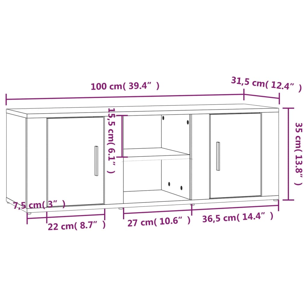 Tv-bord 100x31,5x35 Cm Konstrueret Træ - Billede 9