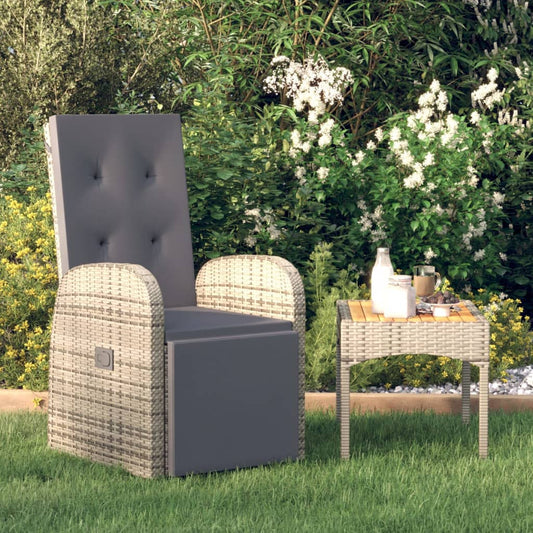 Havestol Med Hynder Justerbart Ryglæn Polyrattan Grå