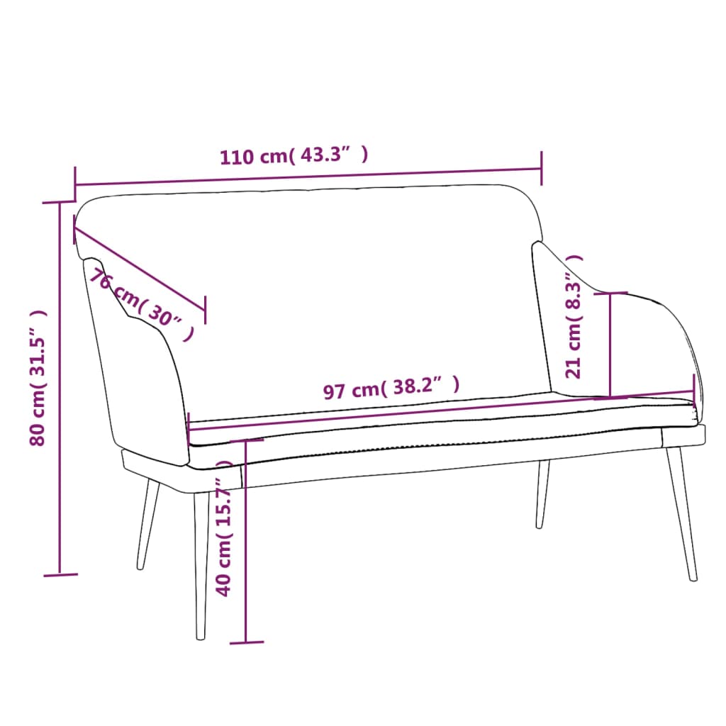 Bænk 110x76x80 Cm Velour Sort - Billede 8