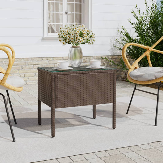Sidebord 53X37X48 Cm Polyrattan Og Hærdet Glas
