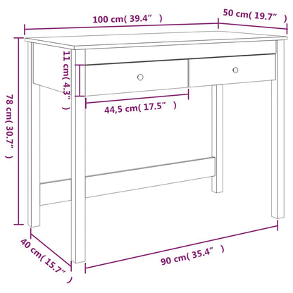 Skrivebord Med Skuffer 100X50X78 Cm Massivt Fyrretræ