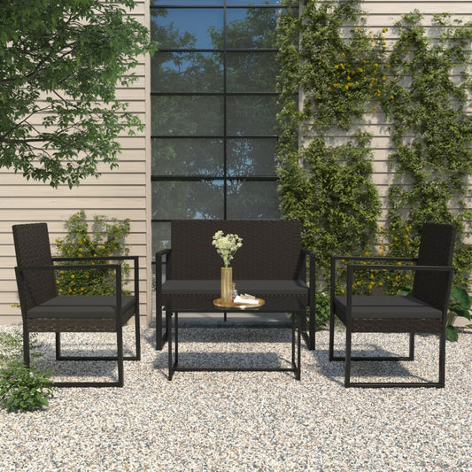 Havebænk Med Hynder 106 Cm Polyrattan Sort