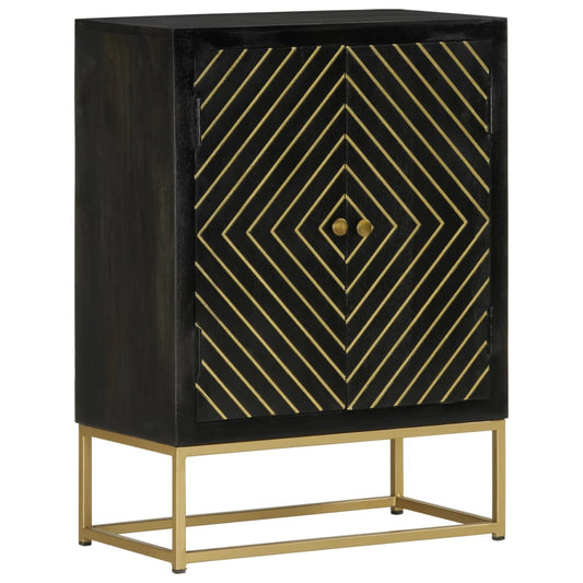 Skænk Med 2 Låger 55X30X75 Cm Massivt Genbrugstræ Sort Og Guld