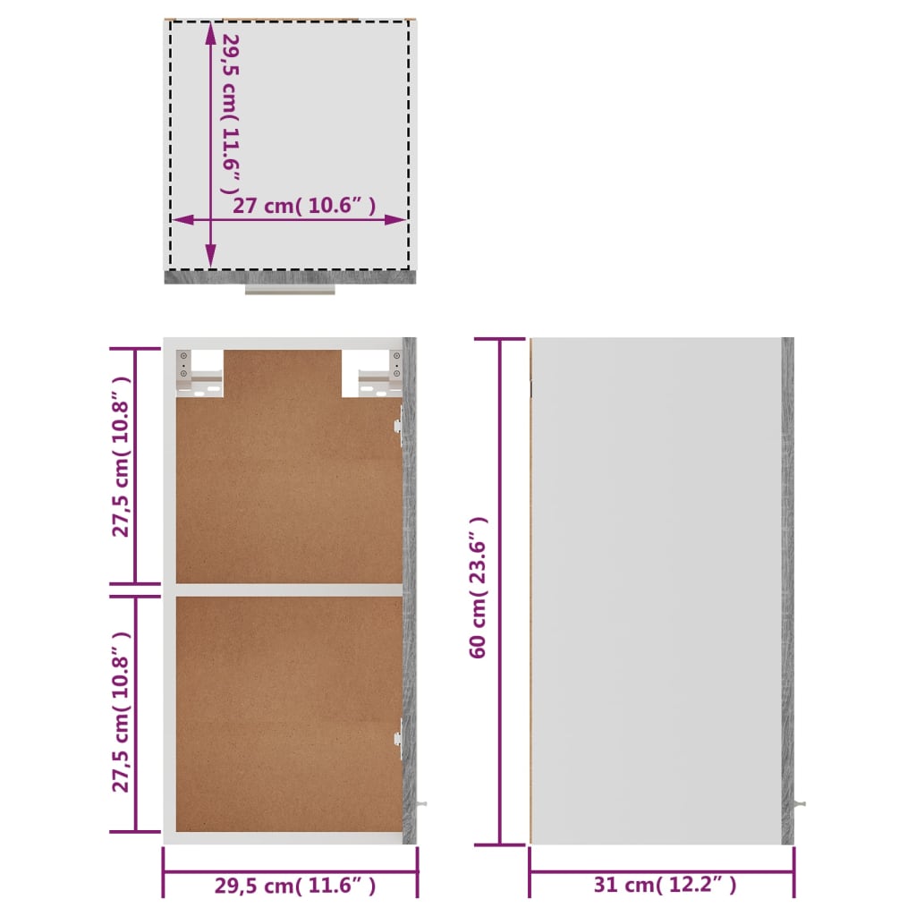 Hængeskab Lyon 29,5x31x60 Cm Konstrueret Træ - Billede 11