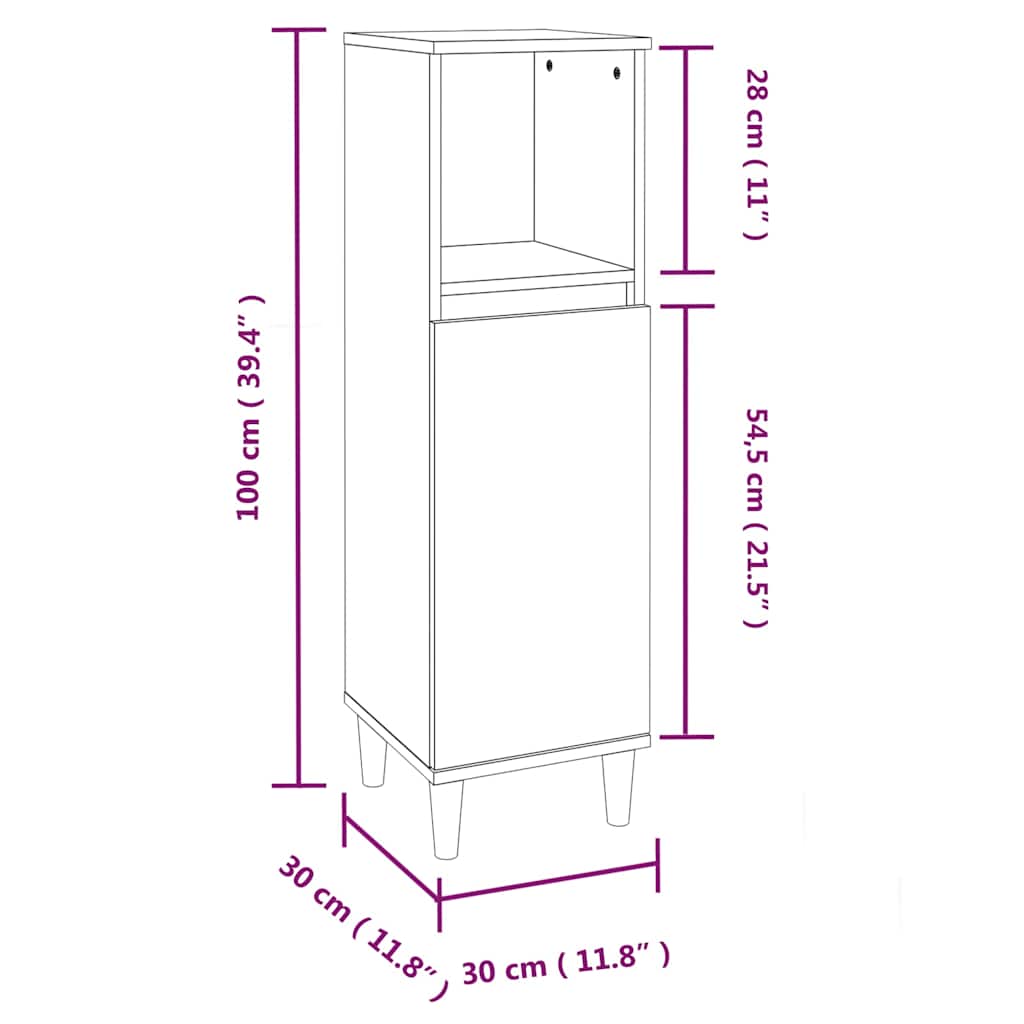Badeværelsesskab 30x30x100 Cm Konstrueret Træ - Billede 11