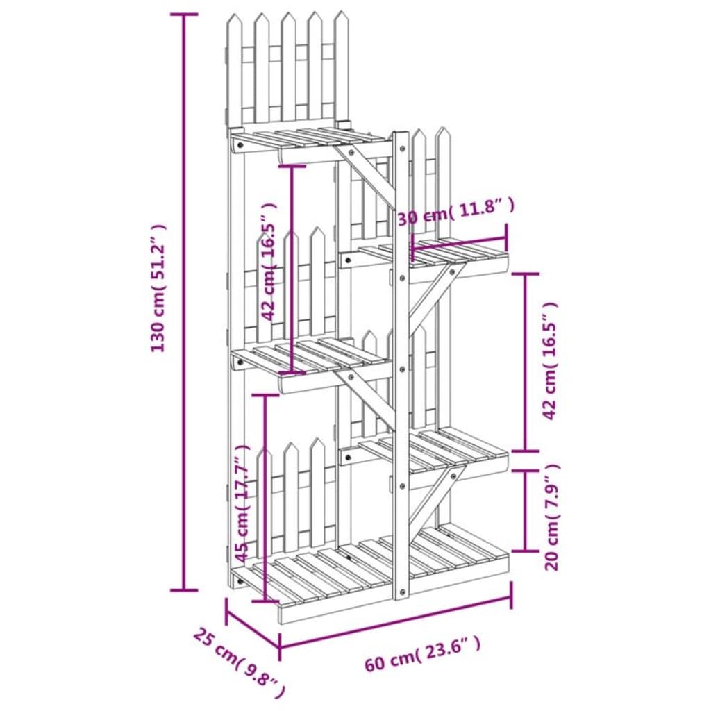 Blomsterstativ 60x25x130 Cm Massivt Fyrretræ - Billede 8