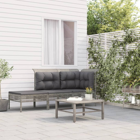 Loungesæt Til Haven 3 Dele Med Hynder Polyrattan Grå - Hovedbillede