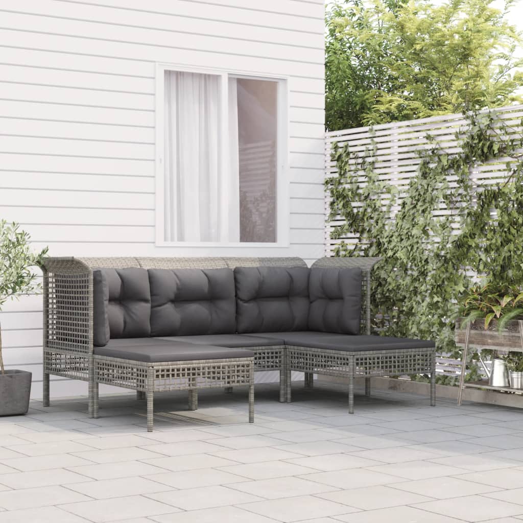 Loungesæt Til Haven 5 Dele Med Hynder Polyrattan Grå - Hovedbillede