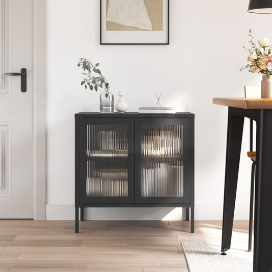Skænk 70X35X70 Cm Glas Og Stål Sort Brun