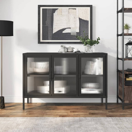 Skænk 105X35X70 Cm Glas Og Stål Sort