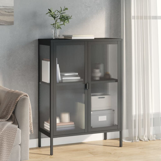 Skænk 75X35X105 Cm Glas Og Stål Sort