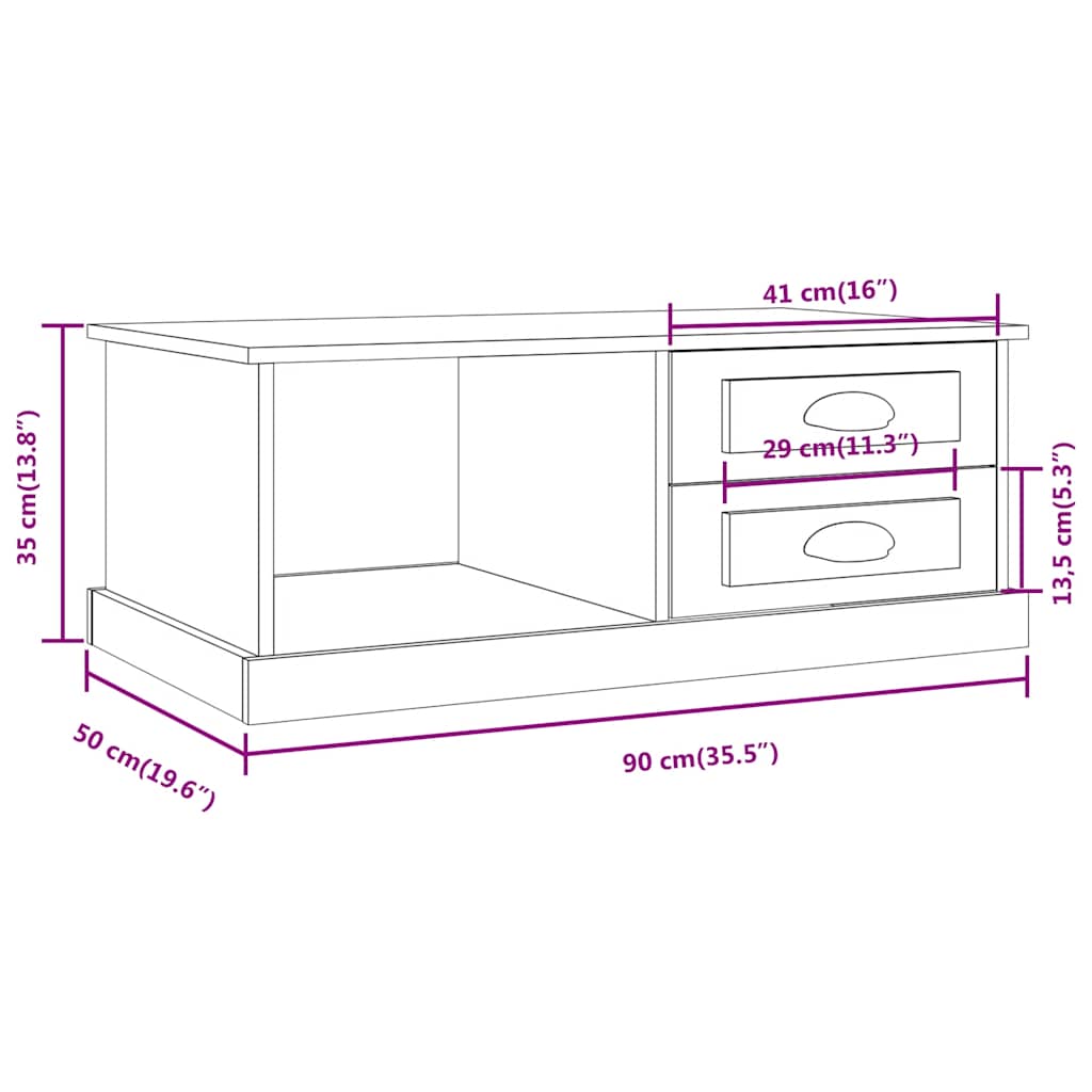 Sofabord 90x50x35 Cm Konstrueret Træ - Billede 11