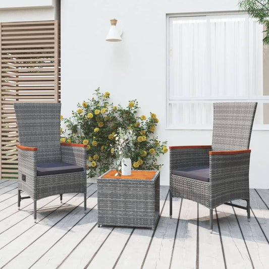 Loungesæt Til Haven 3 Dele Polyrattan Og Akacietræ Grå