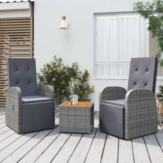 Loungesæt Til Haven 3 Dele Polyrattan Og Akacietræ Grå