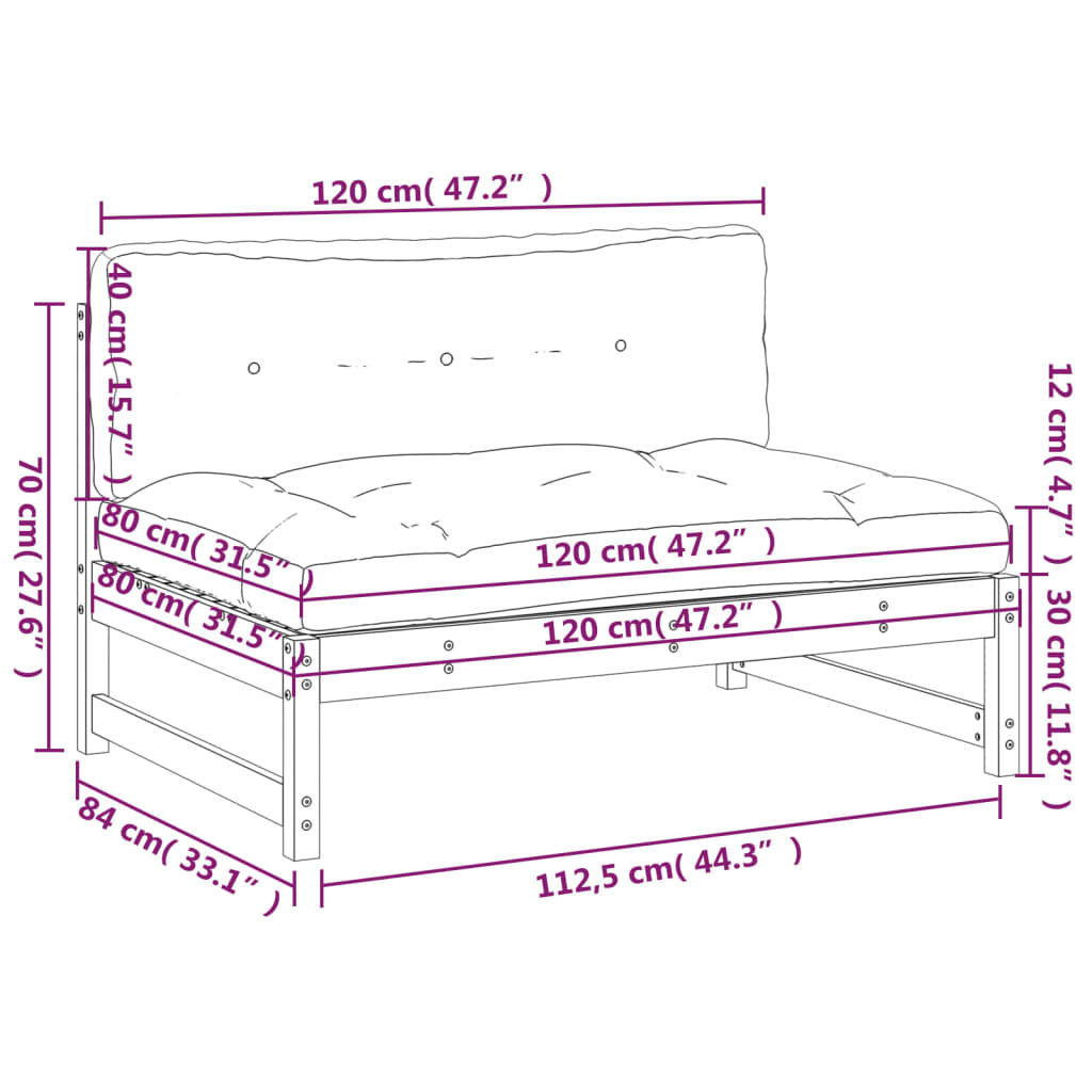 Midtermodul Til Sofa 120x80 Cm Massivt Fyrretræ - Billede 9