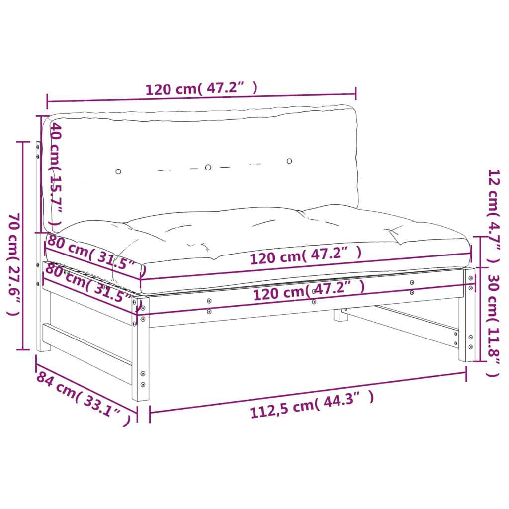 Midtermodul Til Sofa 120x80 Cm Imprægneret Fyrretræ - Billede 9