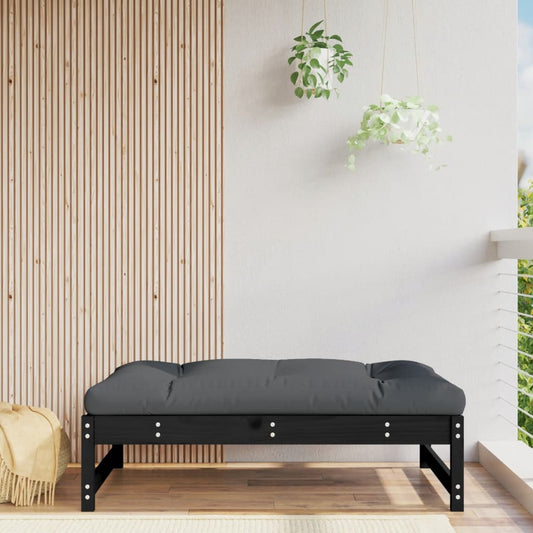Udendørs Fodskammel 120x80 Cm Massivt Fyrretræ Sort - Hovedbillede