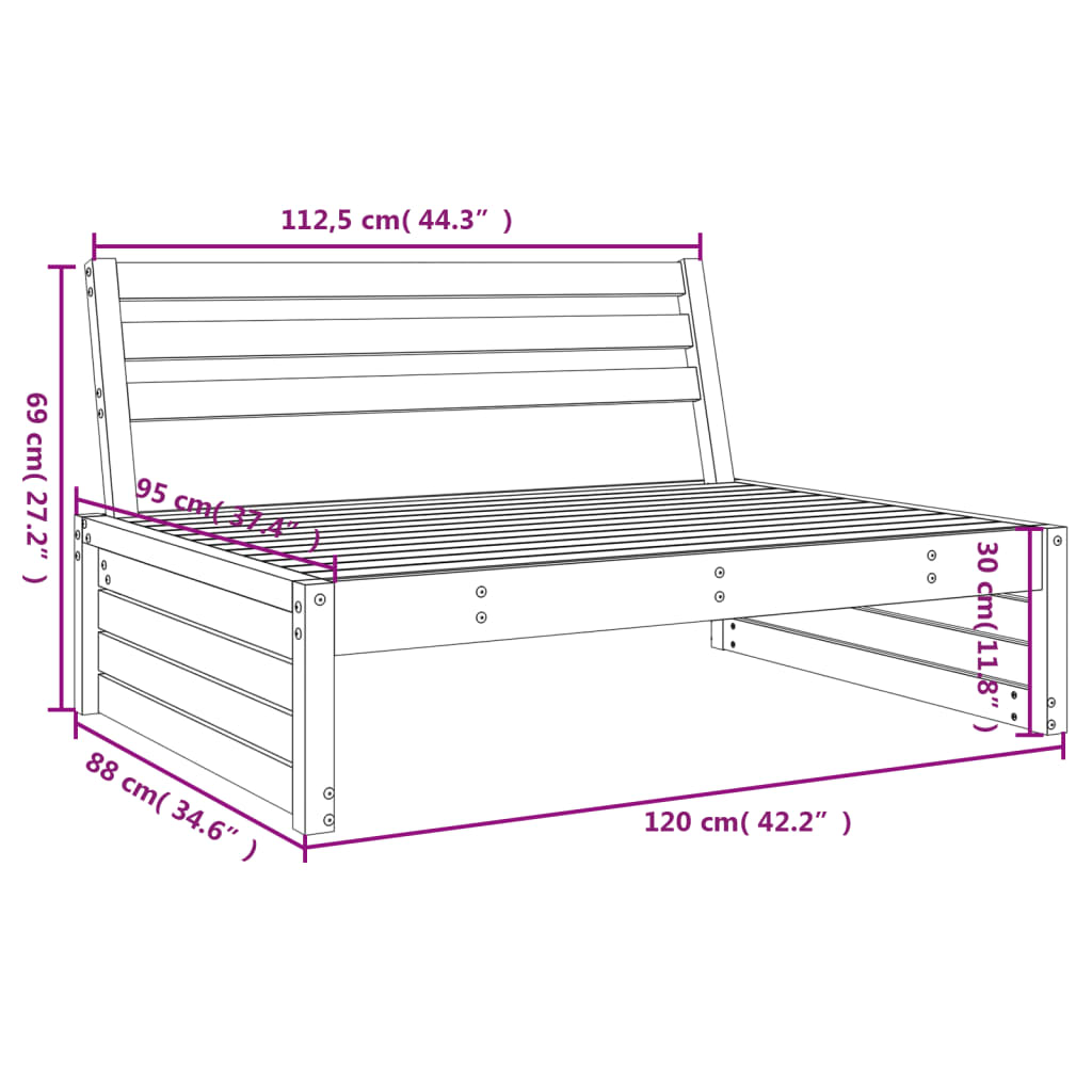 Midtermodul Til Havesofa 120x80 Cm Massivt Fyrretræ - Billede 7