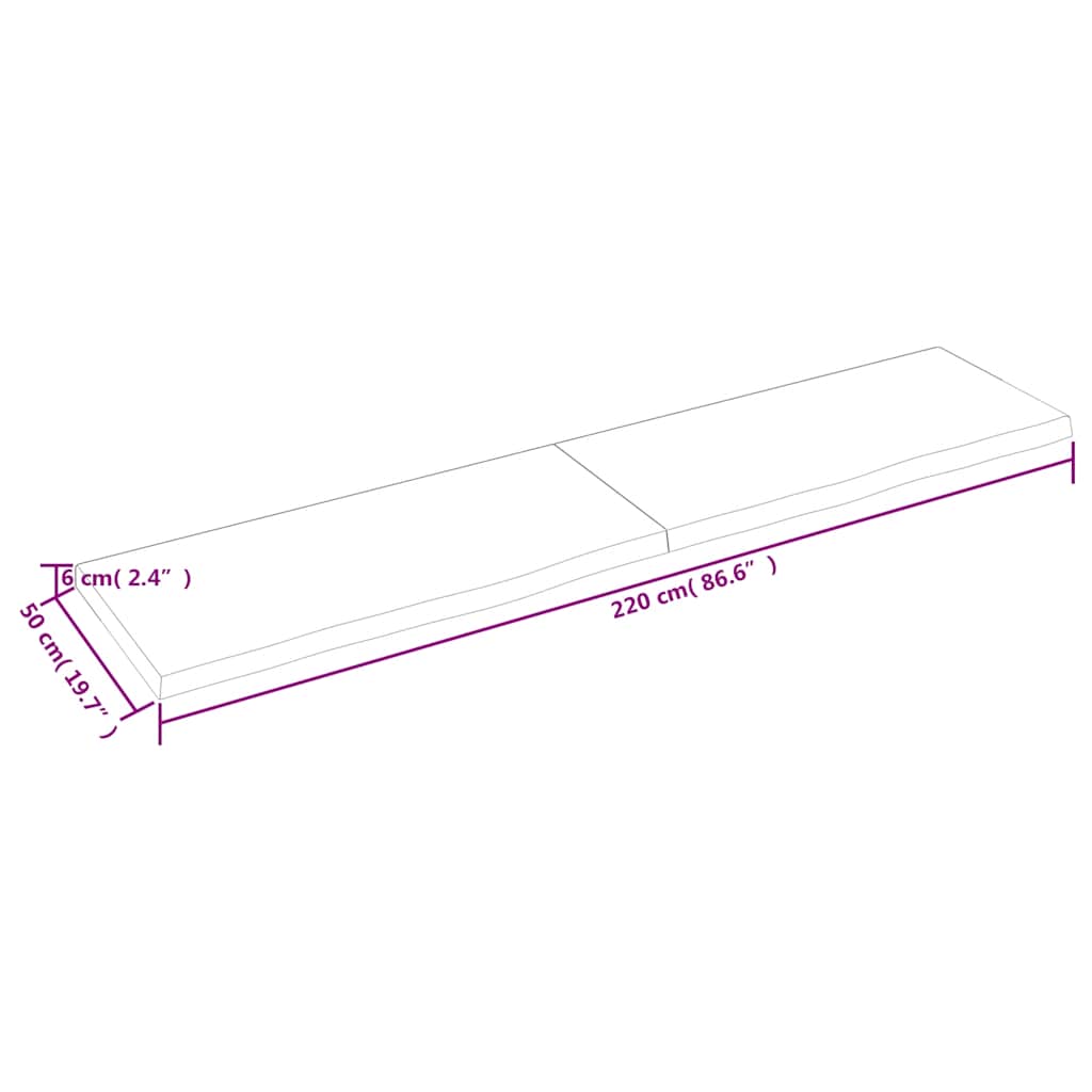 Væghylde 220x50x(2-6) Cm Behandlet Massivt Egetræ Lysebrun - Billede 9