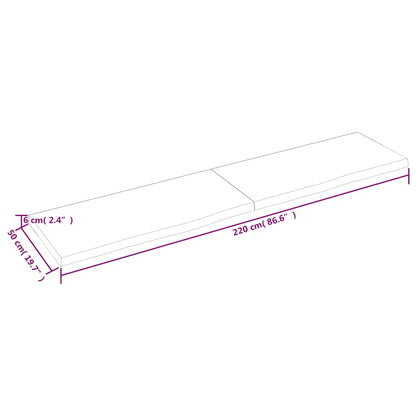Væghylde 220x50x(2-6) Cm Behandlet Massivt Egetræ Lysebrun - Billede 9