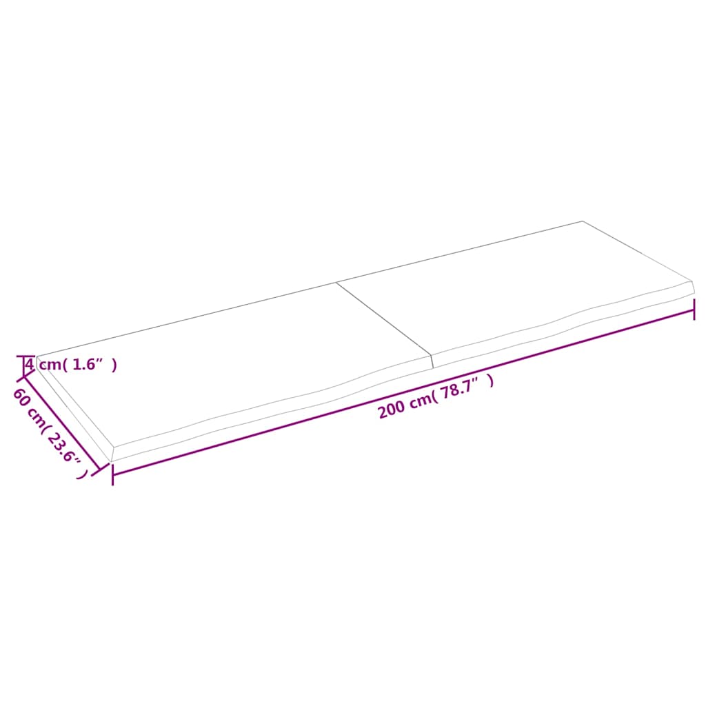 Væghylde 200x60x(2-4) Cm Behandlet Massivt Egetræ Mørkebrun - Billede 9