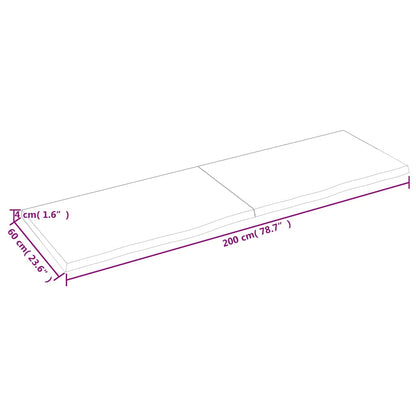 Væghylde 200x60x(2-4) Cm Behandlet Massivt Egetræ Mørkebrun - Billede 9