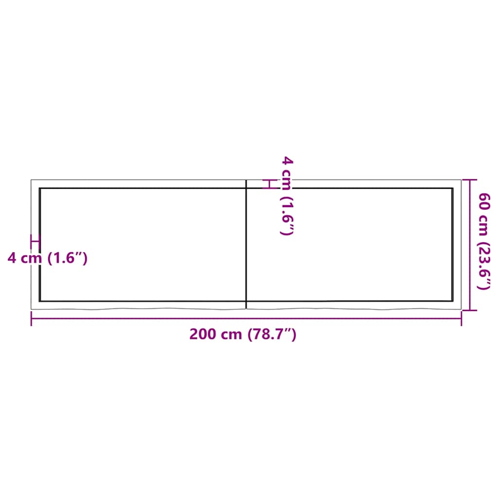 Væghylde 200x60x(2-4) Cm Behandlet Massivt Egetræ Mørkebrun - Billede 10