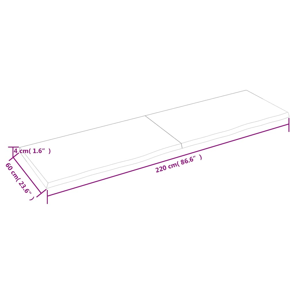 Væghylde 220x60x(2-4) Cm Behandlet Massivt Egetræ Mørkebrun - Billede 9