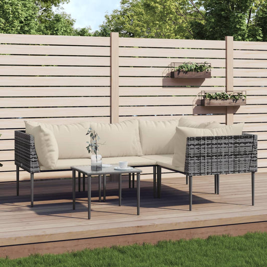 Loungesæt Til Haven 5 Dele Med Hynder Polyrattan Grå