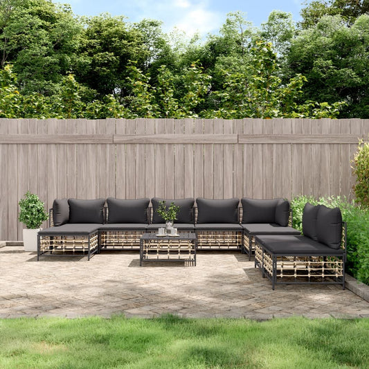 Loungesæt Til Haven 10 Dele Med Hynder Polyrattan Antracitgrå