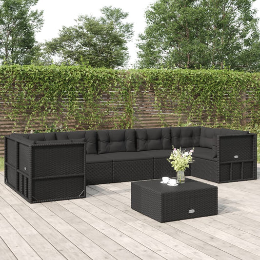 Loungesæt Til Haven 7 Dele Med Hynder Polyrattan Sort