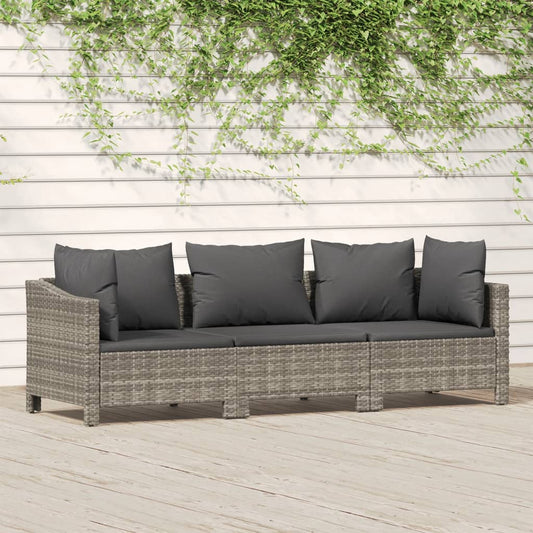 Loungesæt Til Haven 3 Dele Med Hynder Polyrattan Grå